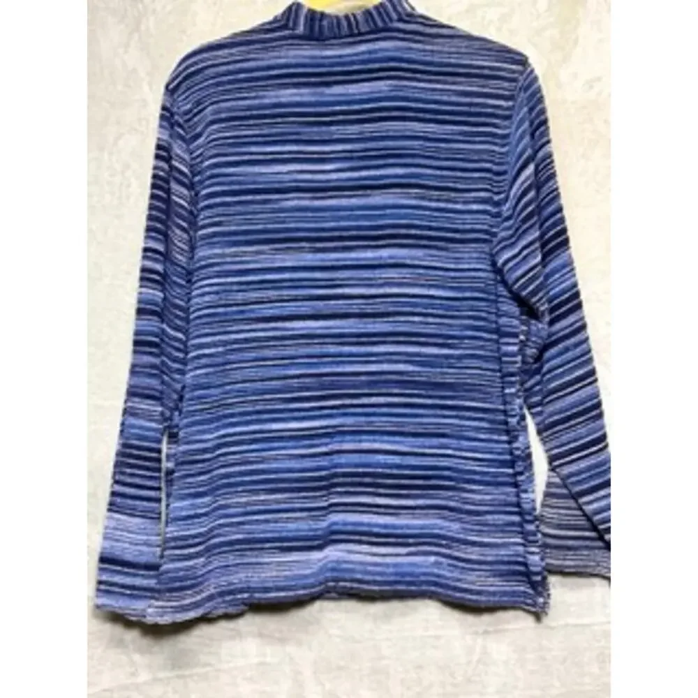 Breckenridge Blue Striped Button Front Knit Cardigan Top Medium